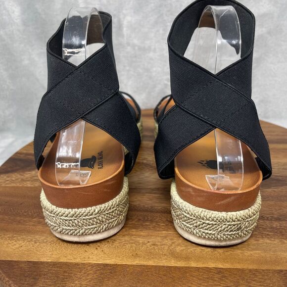 Aloha Island Shoes Womens 9M Black Stretch Slip On Sandal Espadrille Laguna - Picture 4 of 16